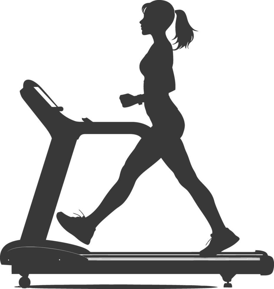 AI generated Silhouette woman using a treadmill full body black color only vector