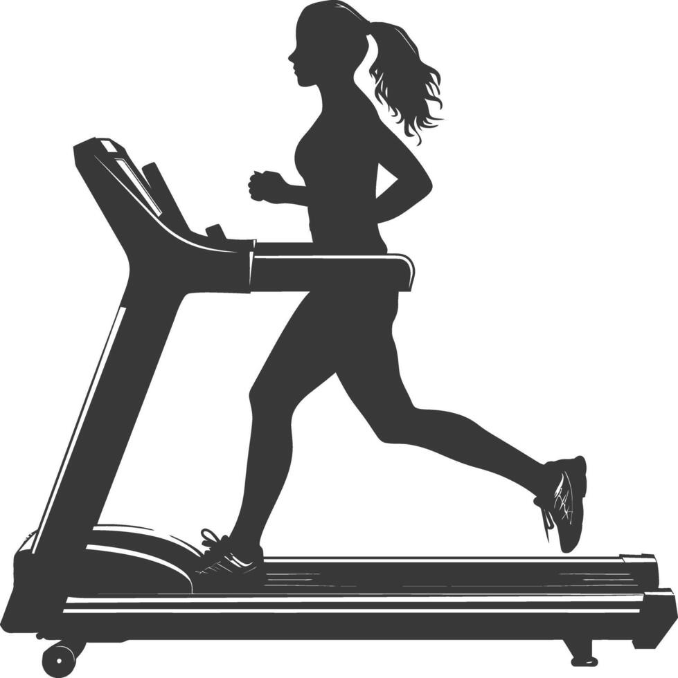 AI generated Silhouette woman using a treadmill full body black color only vector