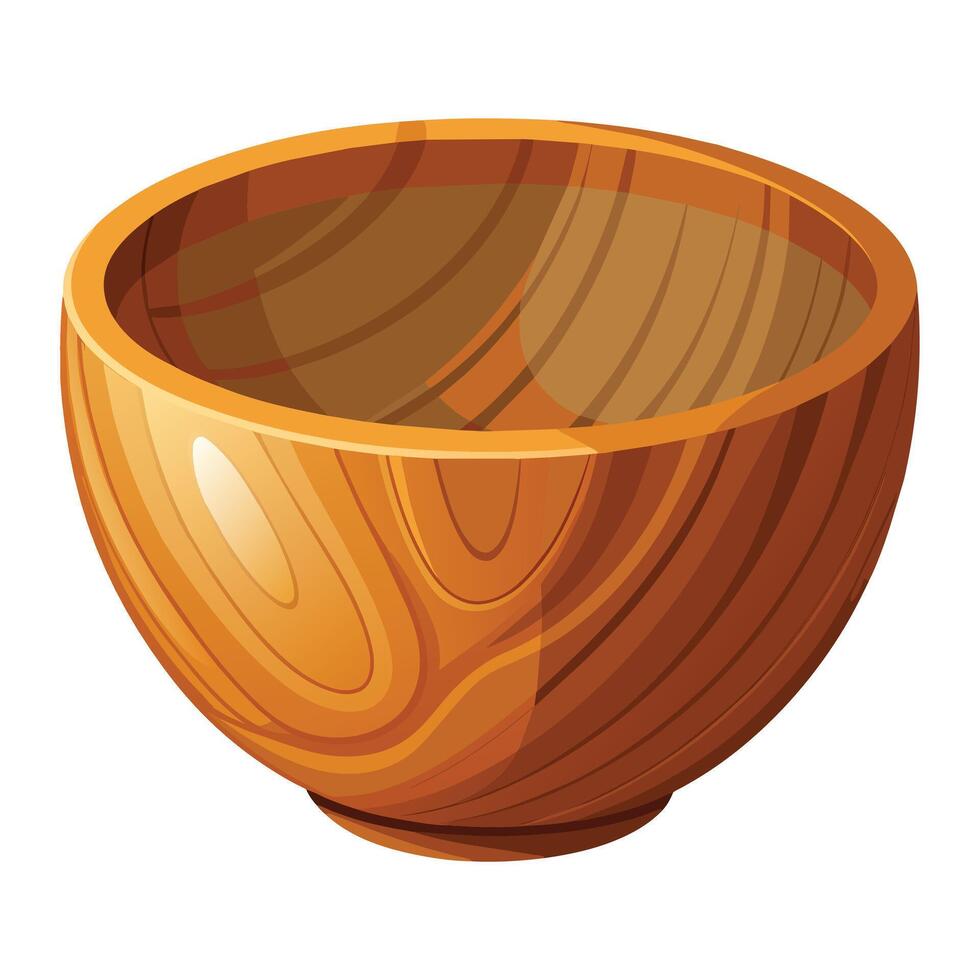 Vector of Wooden Bowl Isolated on White Background.