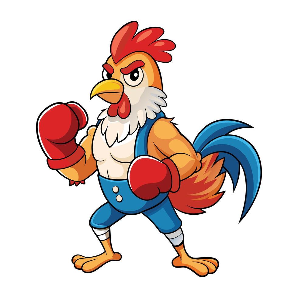Boxing Rooster Cartoon Vector Illustration