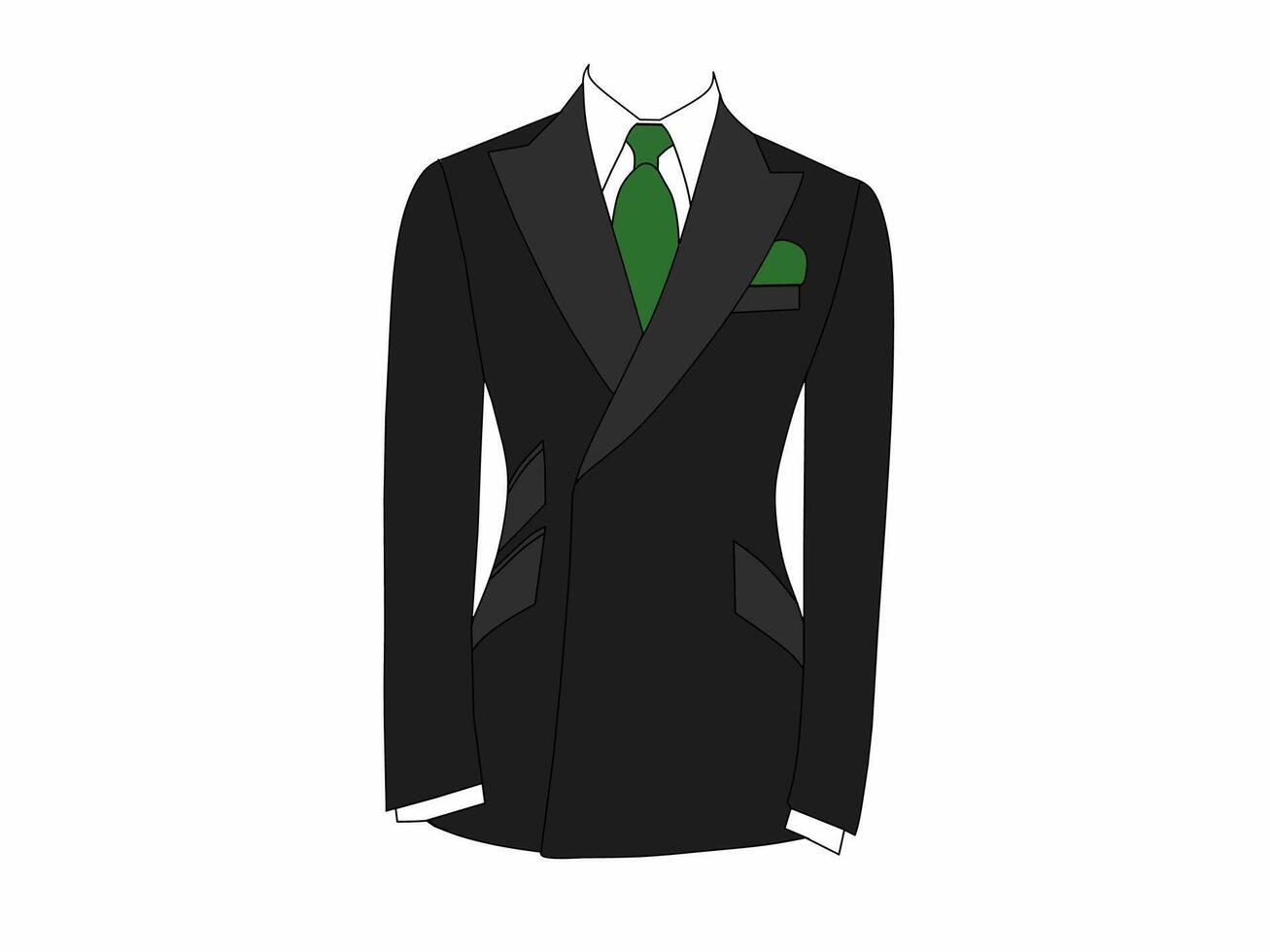 Men's Tuxedo suit vector with black color and green tie.