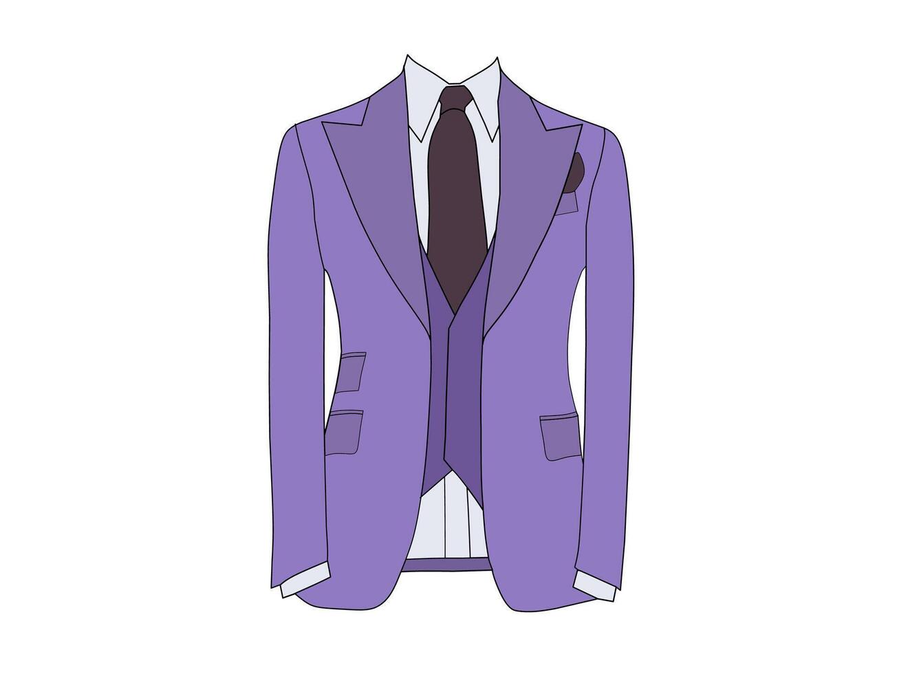 Men's Tuxedo suit vector with purple color and purple tie.