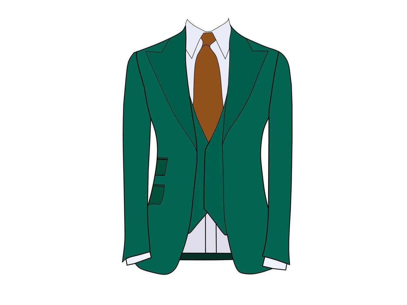 Men's Tuxedo formal wear vector with green color and pink tie.