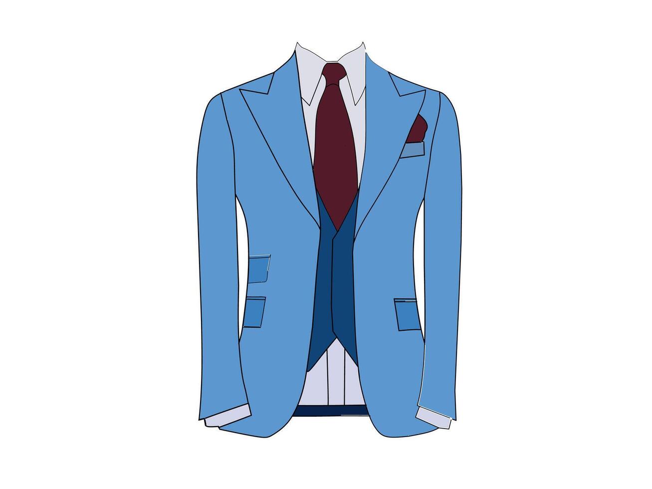 Men's Tuxedo formal wear vector with blue color and red tie.