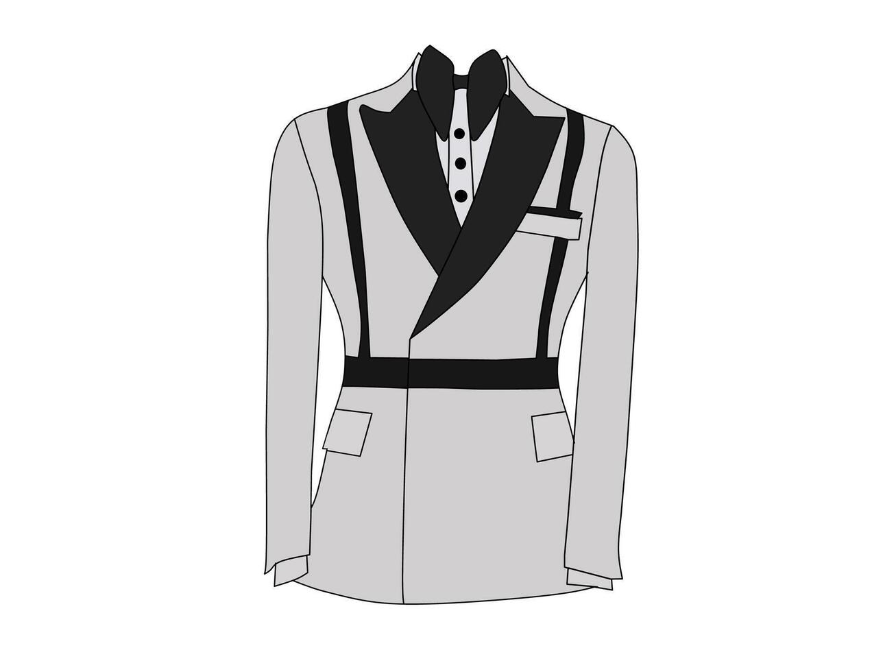 Vector illustration of men's tuxedo formal wear light gray color. Business themed formal wear illustration concept.