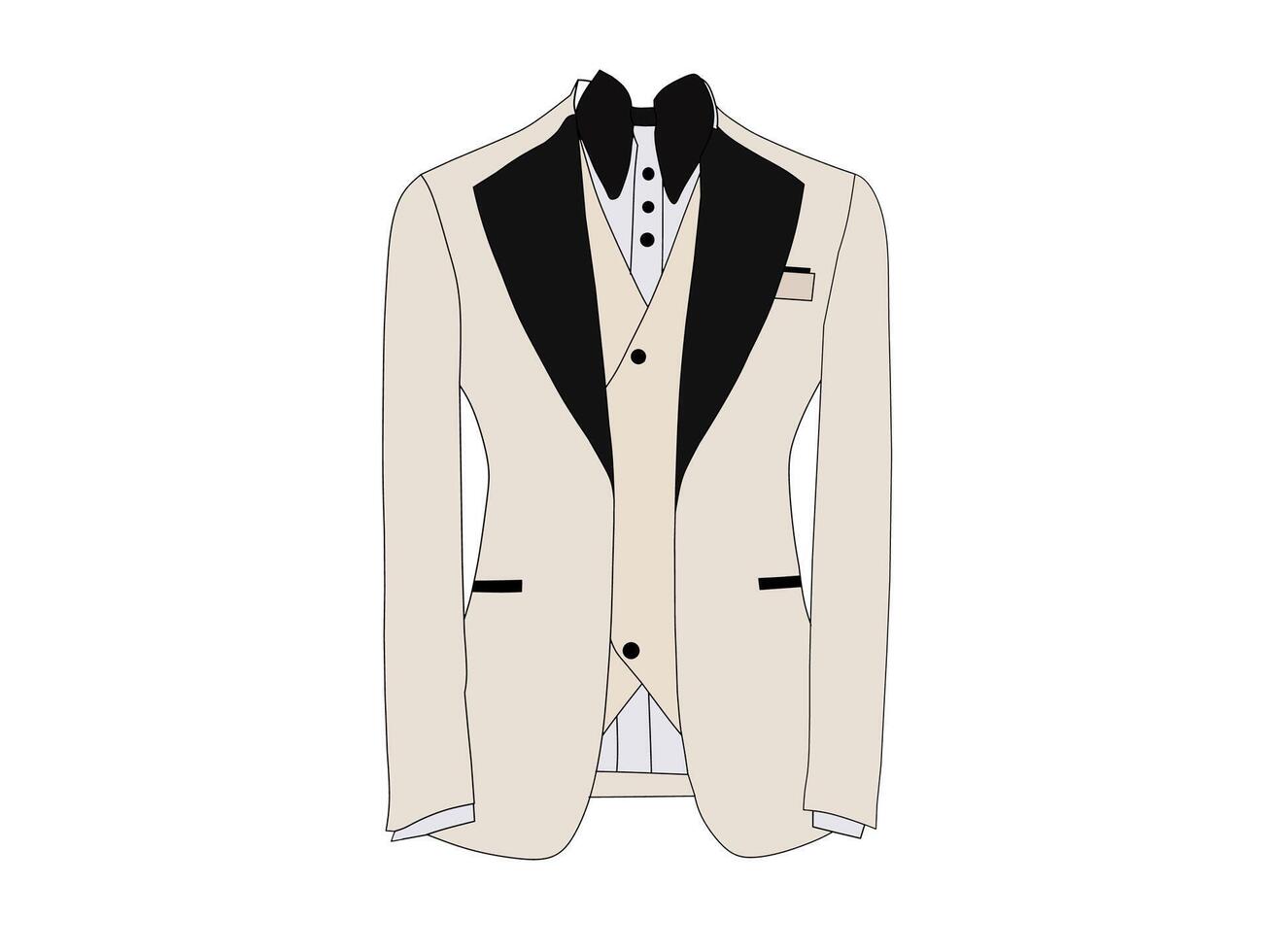Vector illustration of men's tuxedo formal wear in bright white color. An illustration concept based on the formal fection of men's clothing.