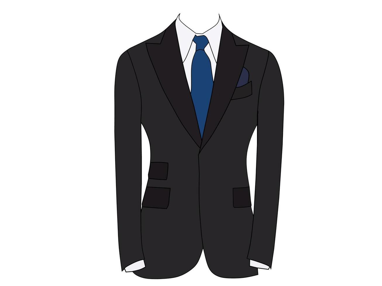 Vector illustration of black color tuxedo formal wear with green tie. Business background themed formal wear concept