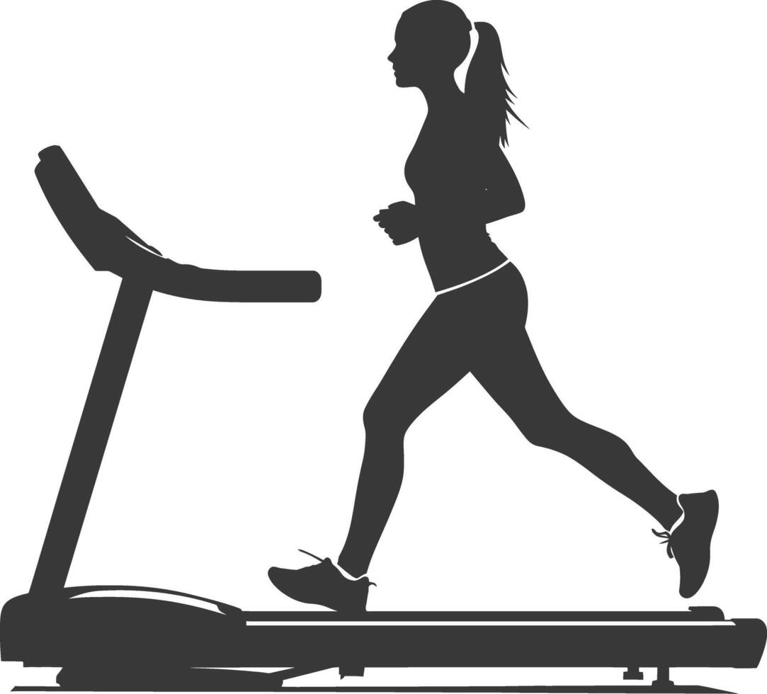 AI generated Silhouette woman using a treadmill full body black color only vector