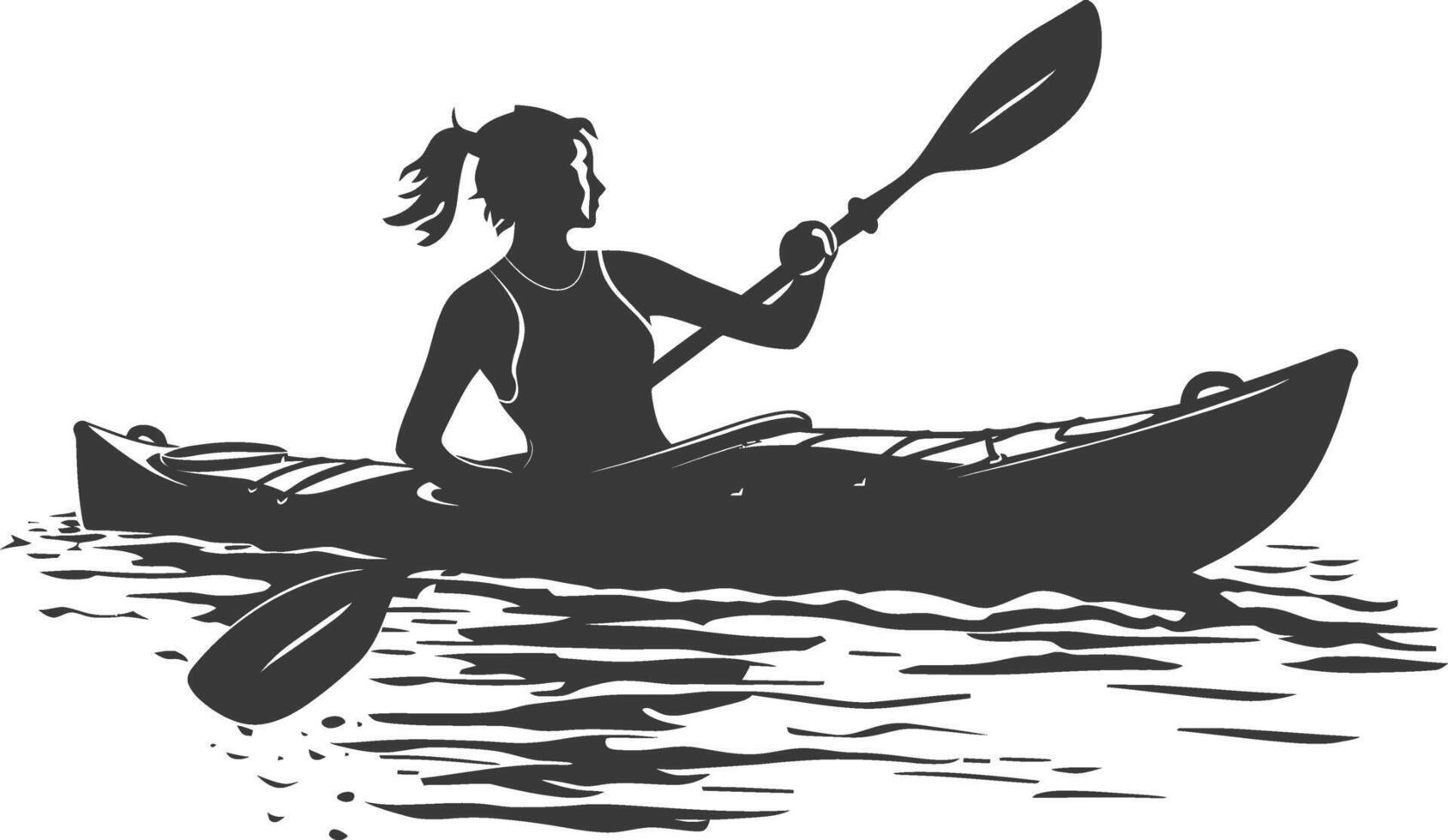 AI generated Silhouette Woman Canoe Player in action full body black color only vector