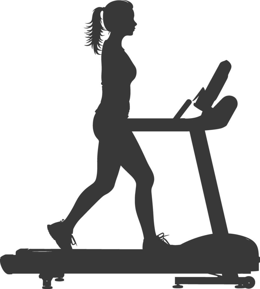 AI generated Silhouette woman using a treadmill full body black color only vector