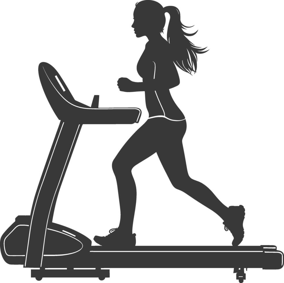 AI generated Silhouette woman using a treadmill full body black color only vector