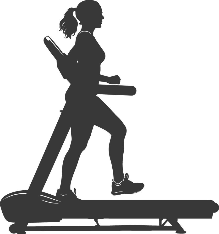 AI generated Silhouette woman using a treadmill full body black color only vector