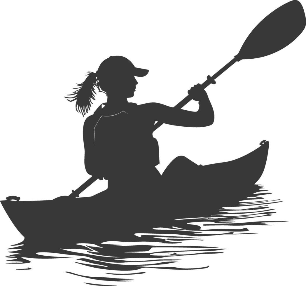 AI generated Silhouette Woman Canoe Player in action full body black color only vector