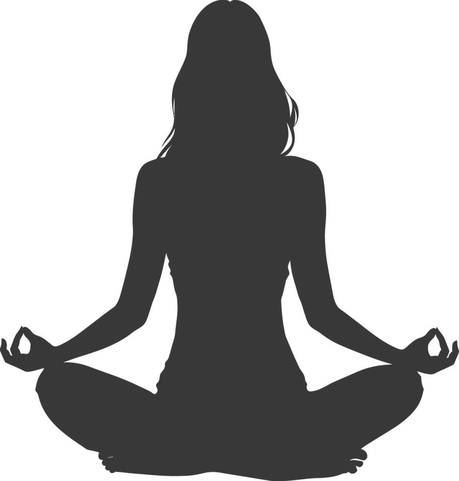 AI generated Silhouette Woman meditation yoga full body black color only vector