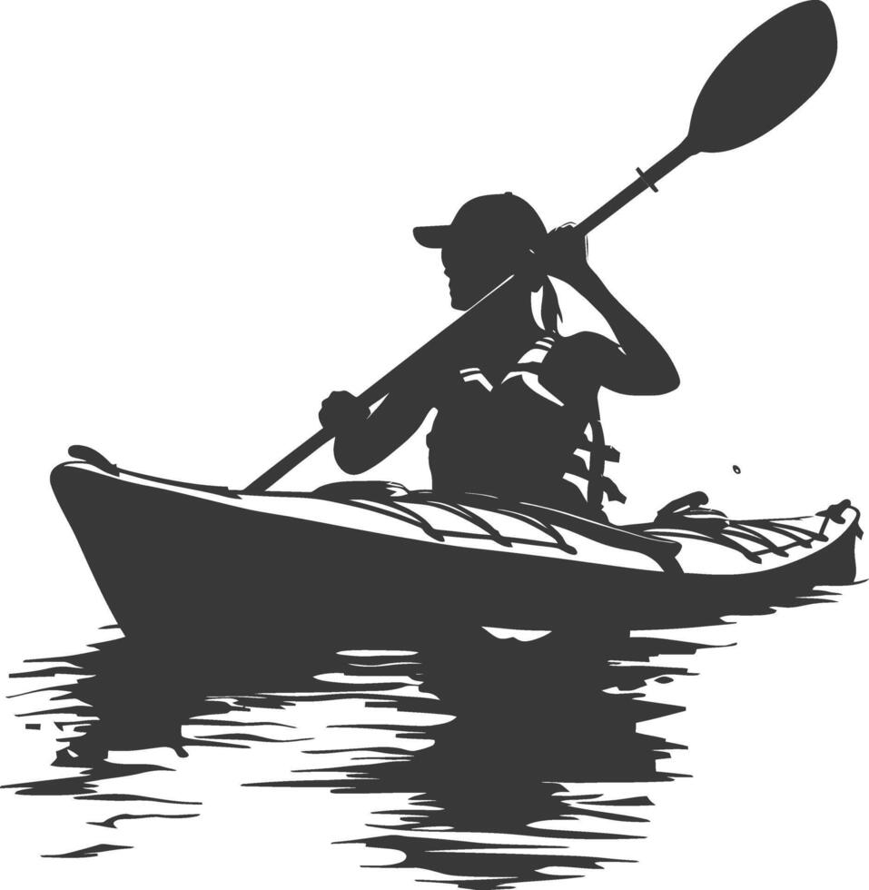 AI generated Silhouette Woman Canoe Player in action full body black color only vector