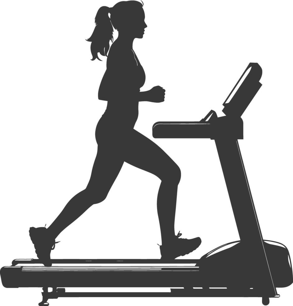 AI generated Silhouette woman using a treadmill full body black color only vector