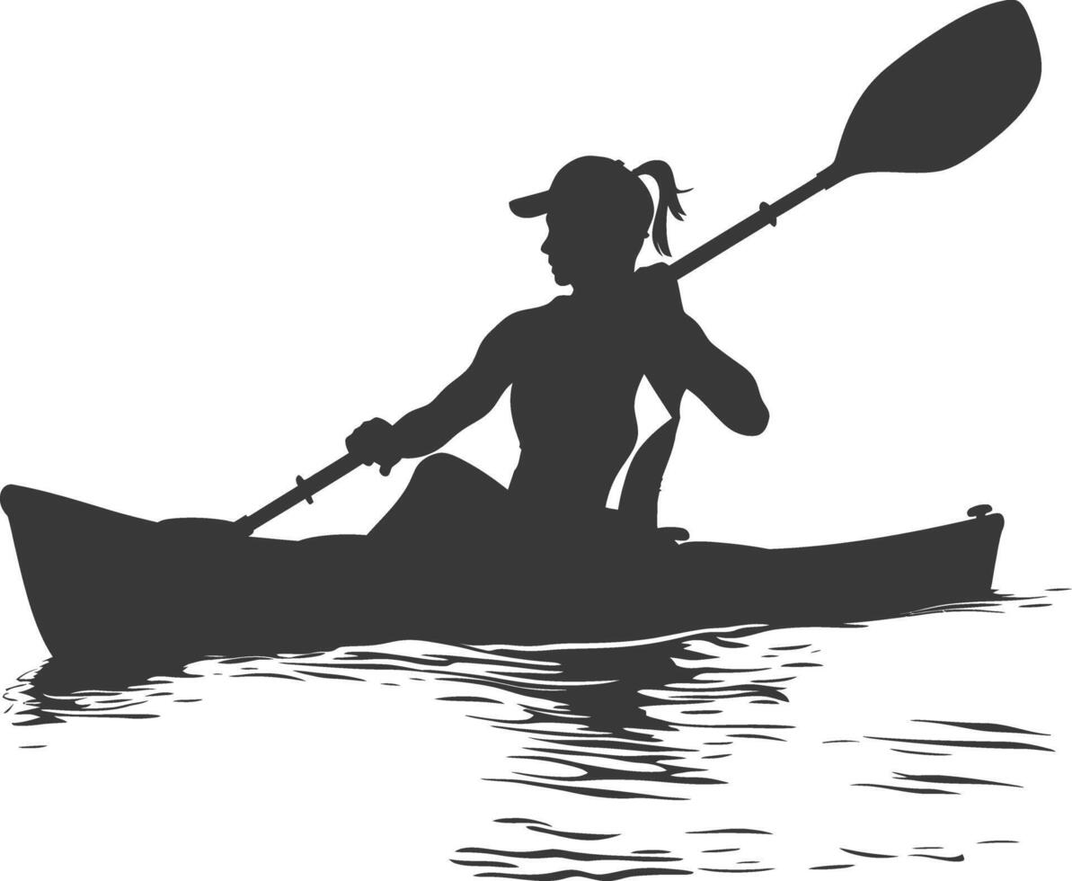 AI generated Silhouette Woman Canoe Player in action full body black color only vector