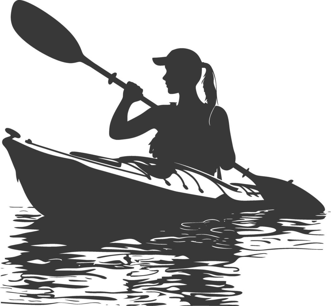 AI generated Silhouette Woman Canoe Player in action full body black color only vector