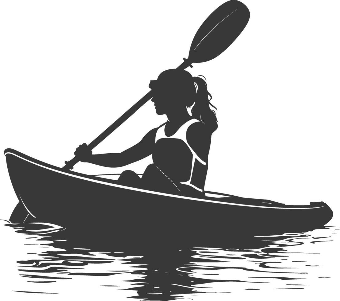 AI generated Silhouette Woman Canoe Player in action full body black color only vector