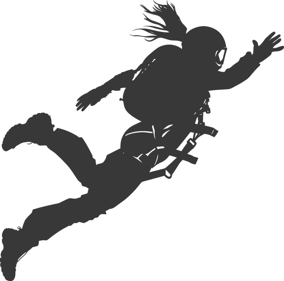 AI generated Silhouette skydiver woman in action full body black color only vector