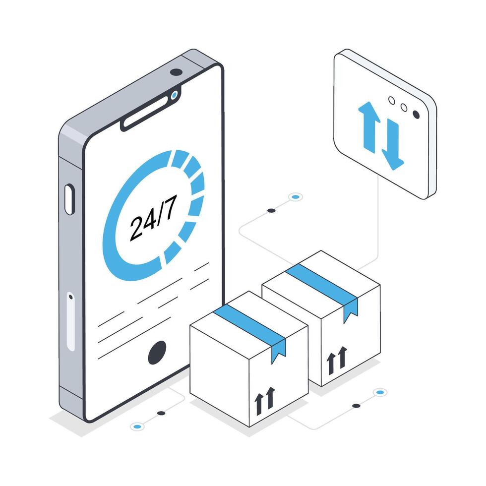 24 Hr Delivery Services isometric stock illustration. Eps 10 File stock illustration. vector