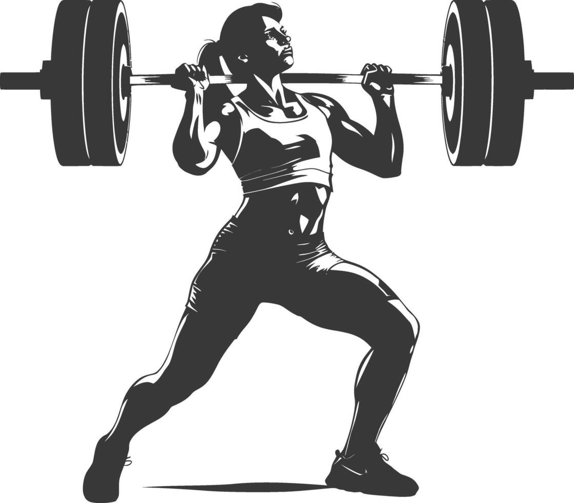 AI generated Silhouette Woman weightlifting Player in action full body black color only vector