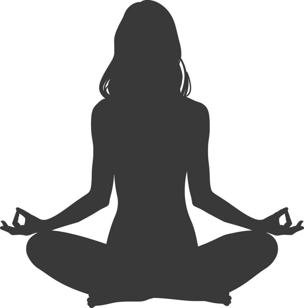 AI generated Silhouette Woman meditation yoga full body black color only vector