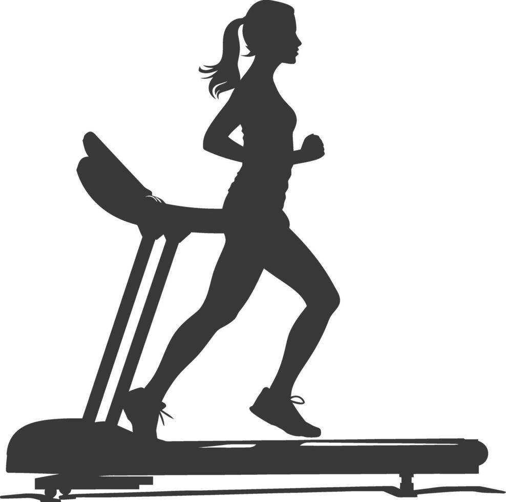 AI generated Silhouette woman using a treadmill full body black color only vector