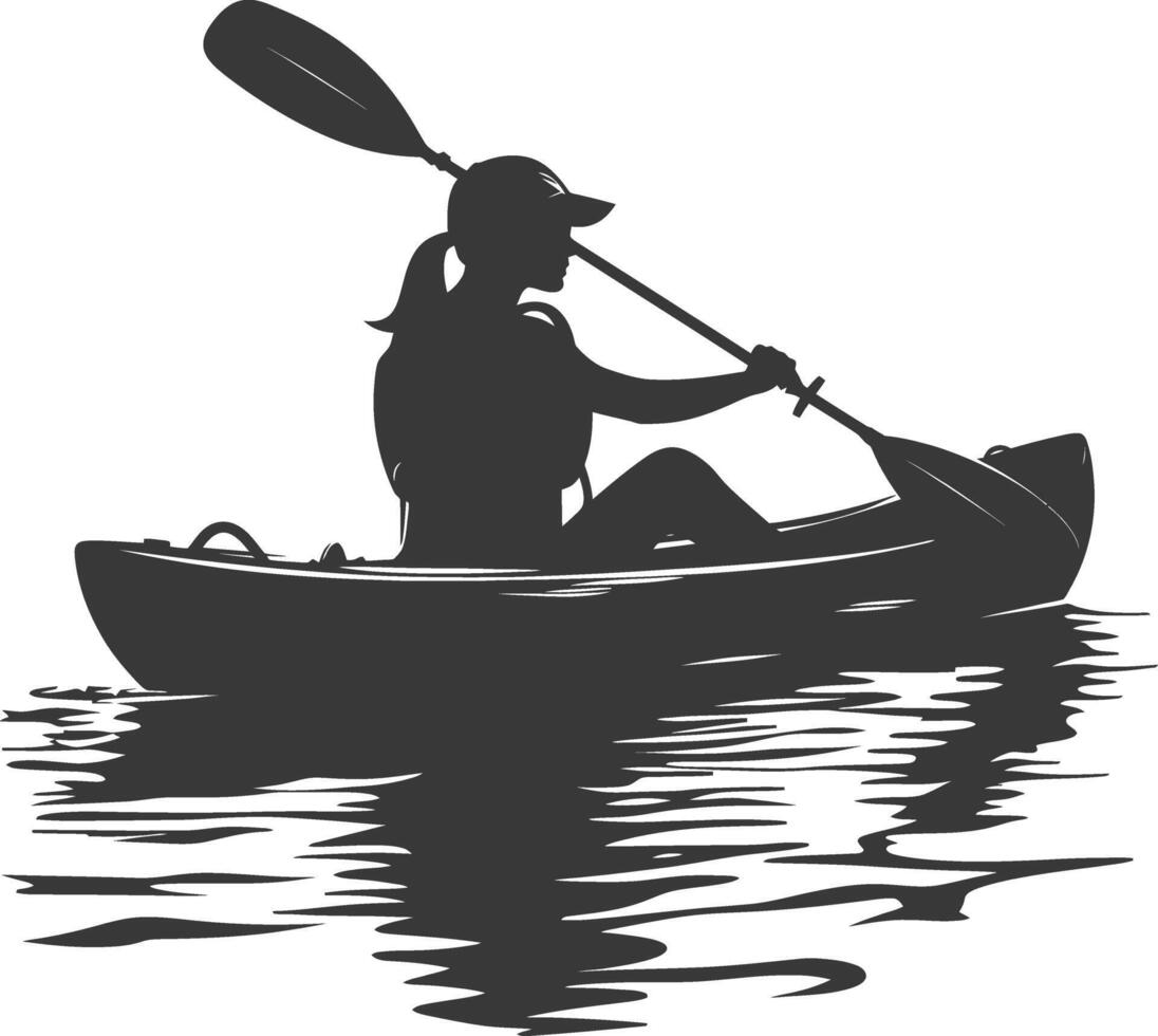 AI generated Silhouette Woman Canoe Player in action full body black color only vector