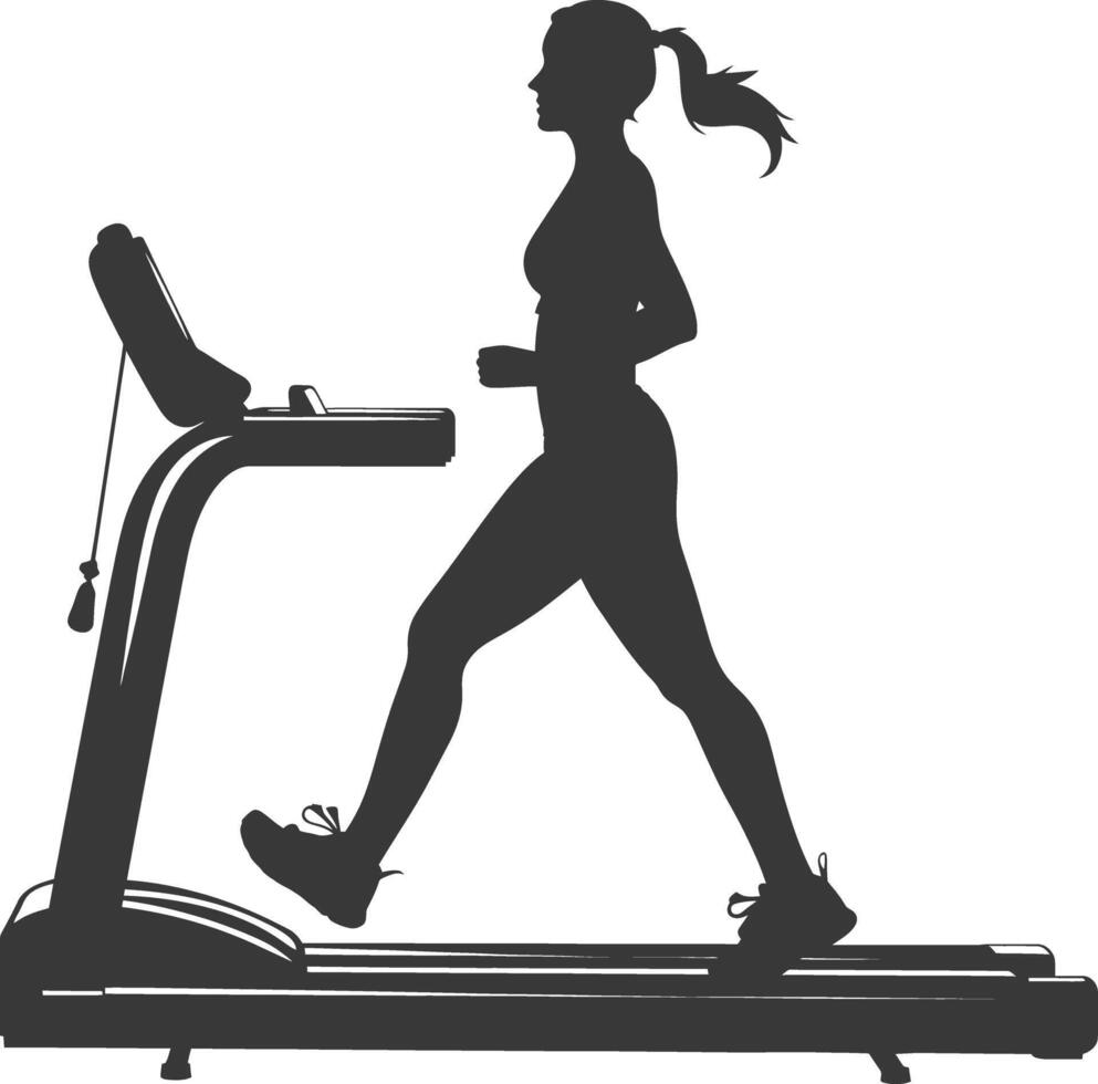 AI generated Silhouette woman using a treadmill full body black color only vector