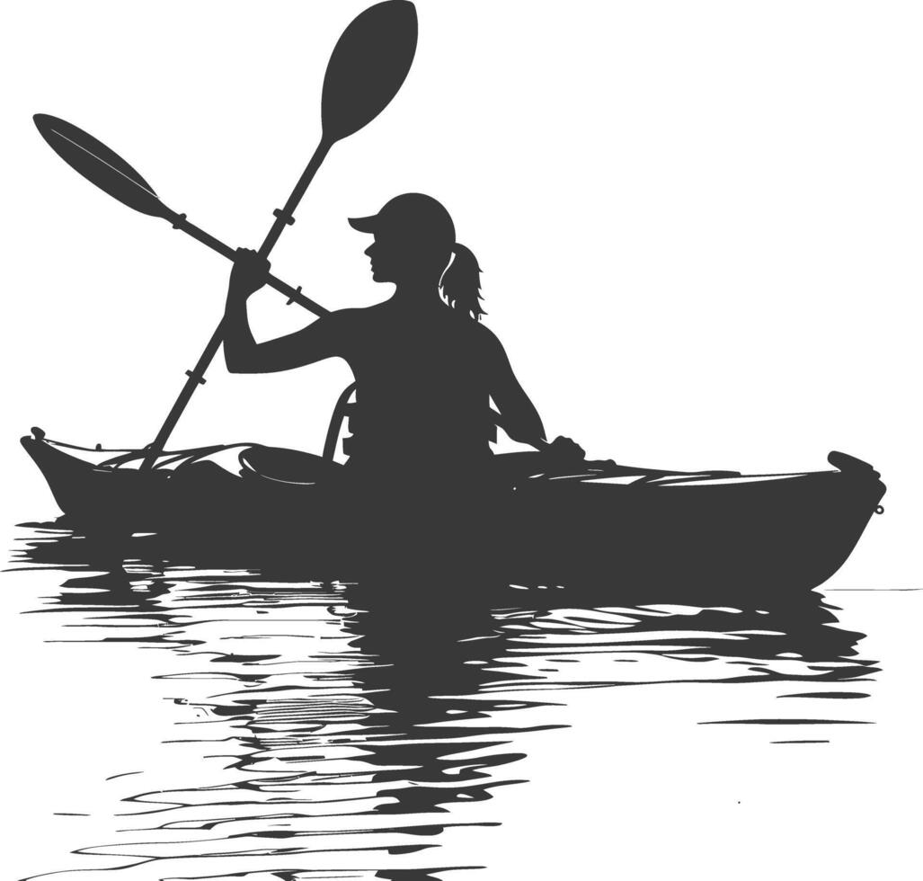 AI generated Silhouette Woman Canoe Player in action full body black color only vector