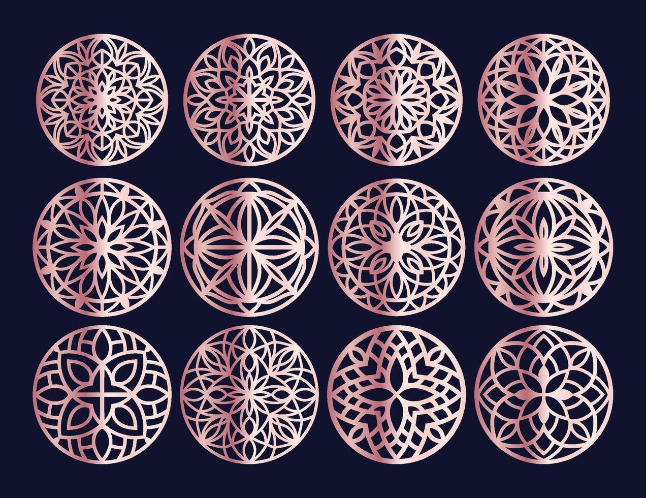 Lotus Mandala Vector Template Set for Cutting and Printing. Oriental silhouette ornament. Vector coaster design