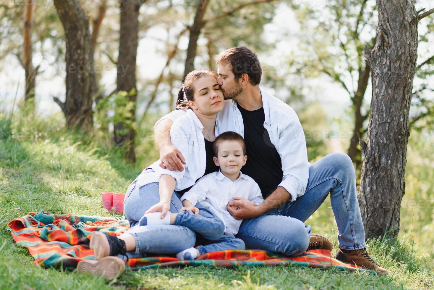 Happy family dad mom and son having fun and playing photo