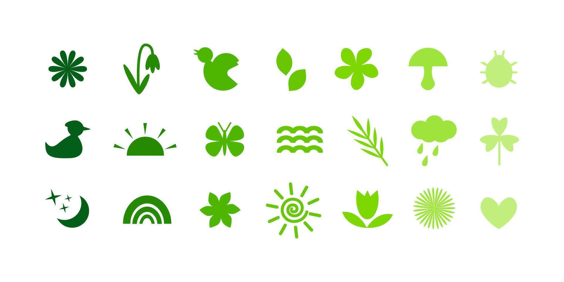 Springtime glyphs, neo brutalism silhouettes vector