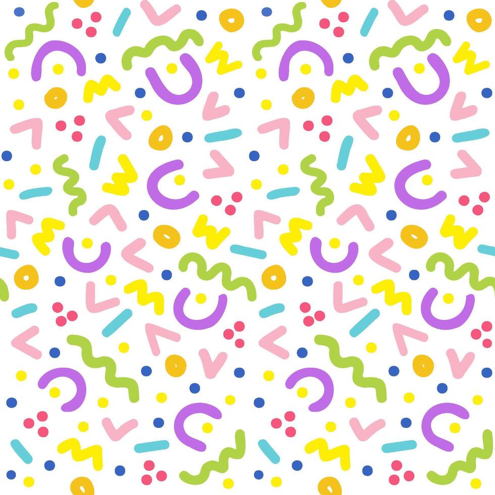 Squiggle doodle seamless pattern in 90s style vector