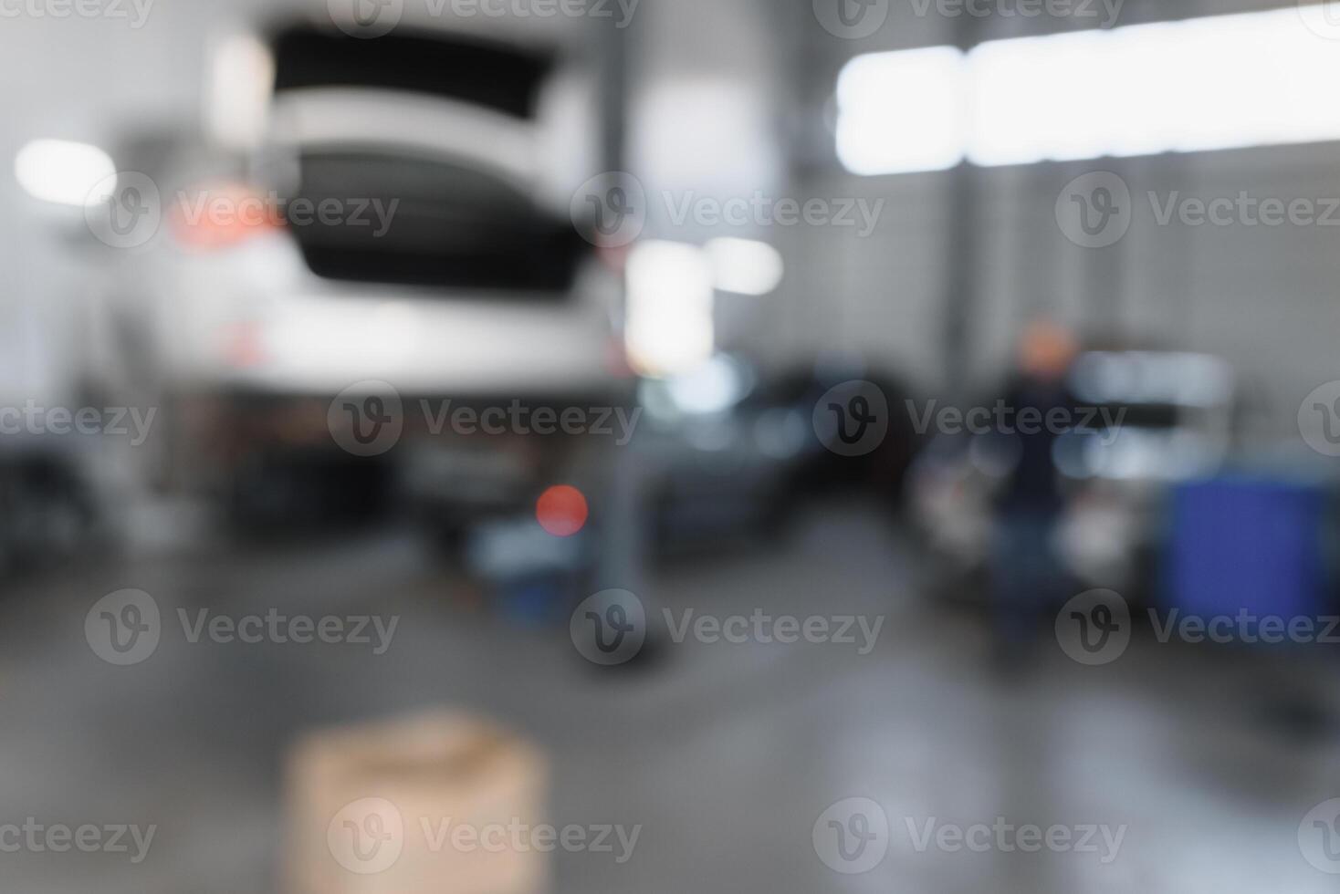 Blurred background of maintenance cars center photo