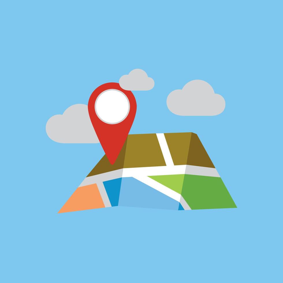 Map with an isolated pin there are also clouds vector