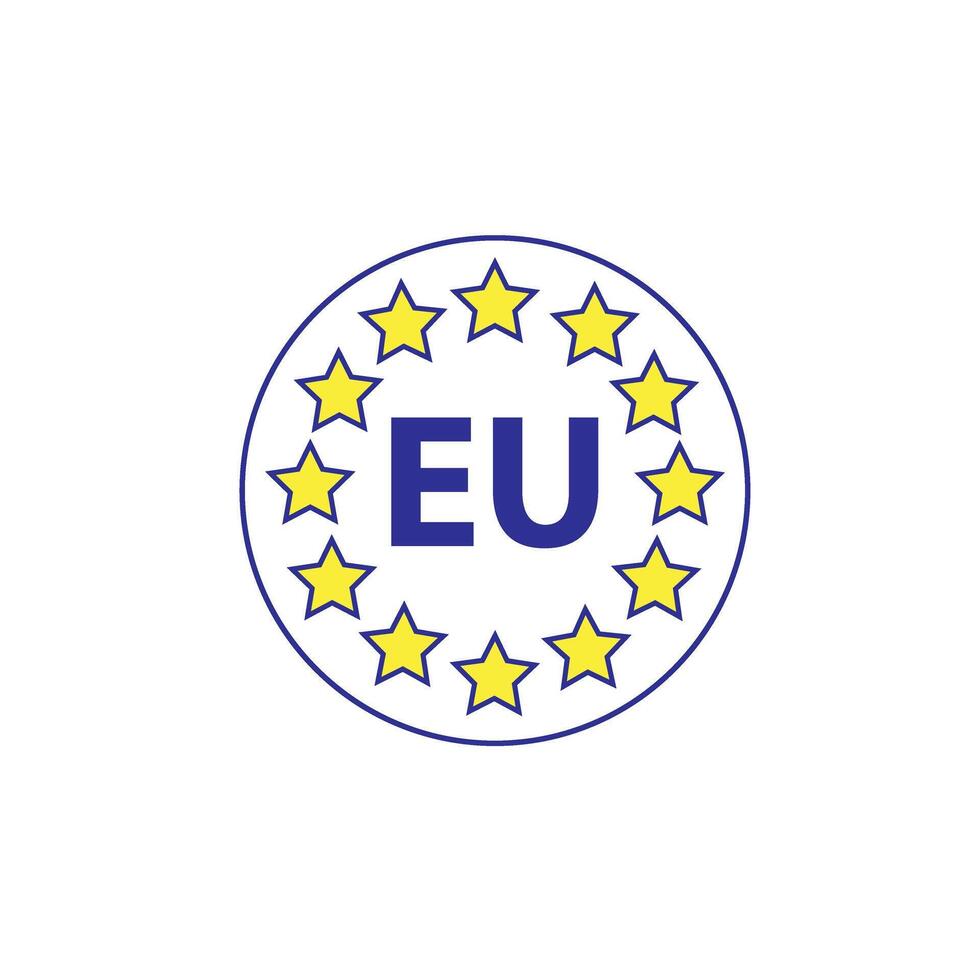 europeo Unión UE bandera circular redondo pegatina etiqueta icono símbolo firmar estrella azul forma vector