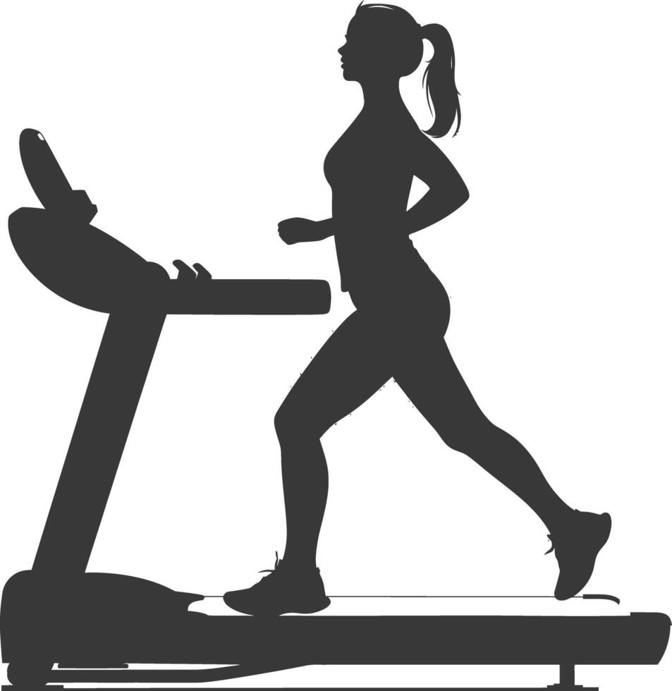 AI generated Silhouette woman using a treadmill full body black color only vector