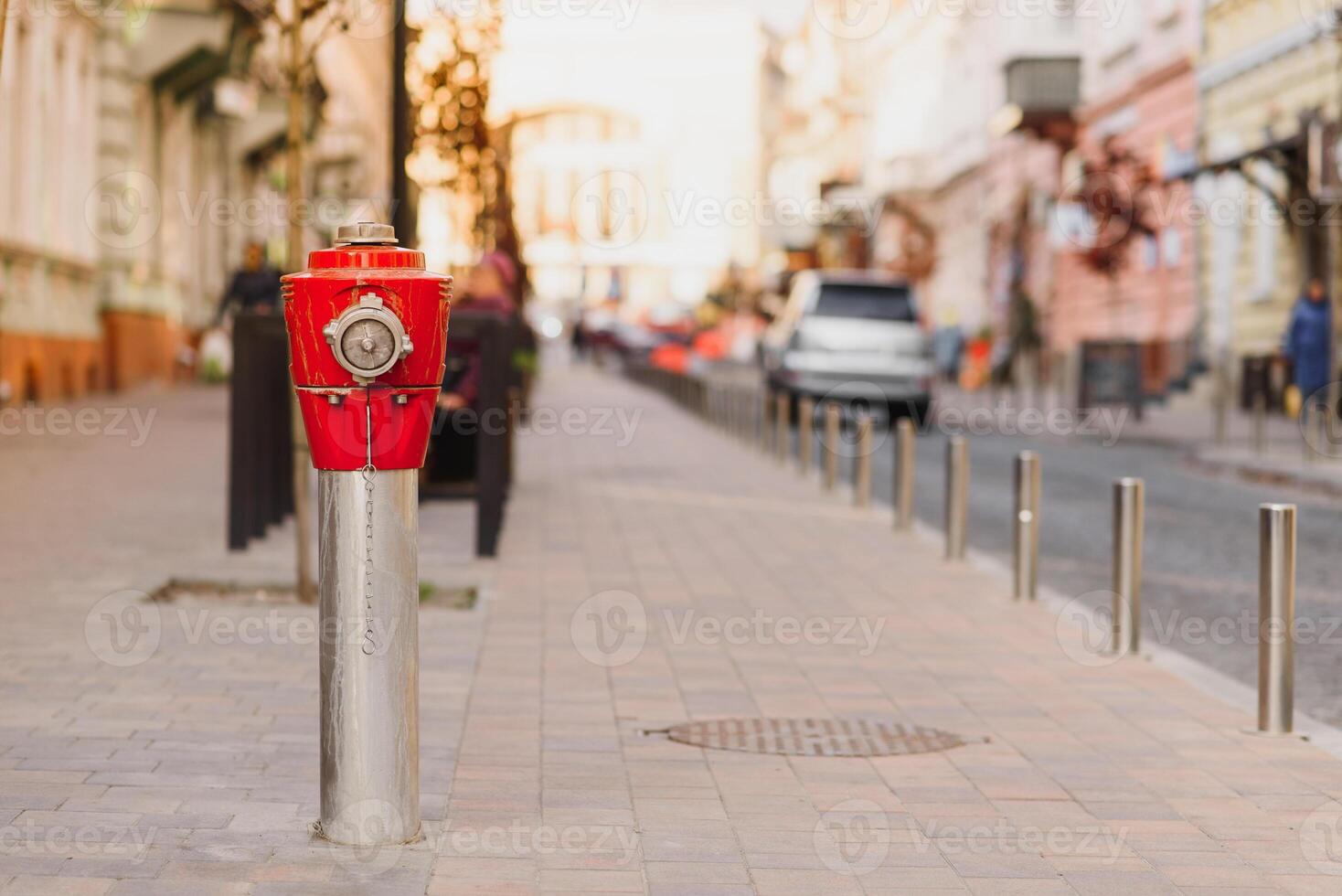 Typical american red fire hydrant photo