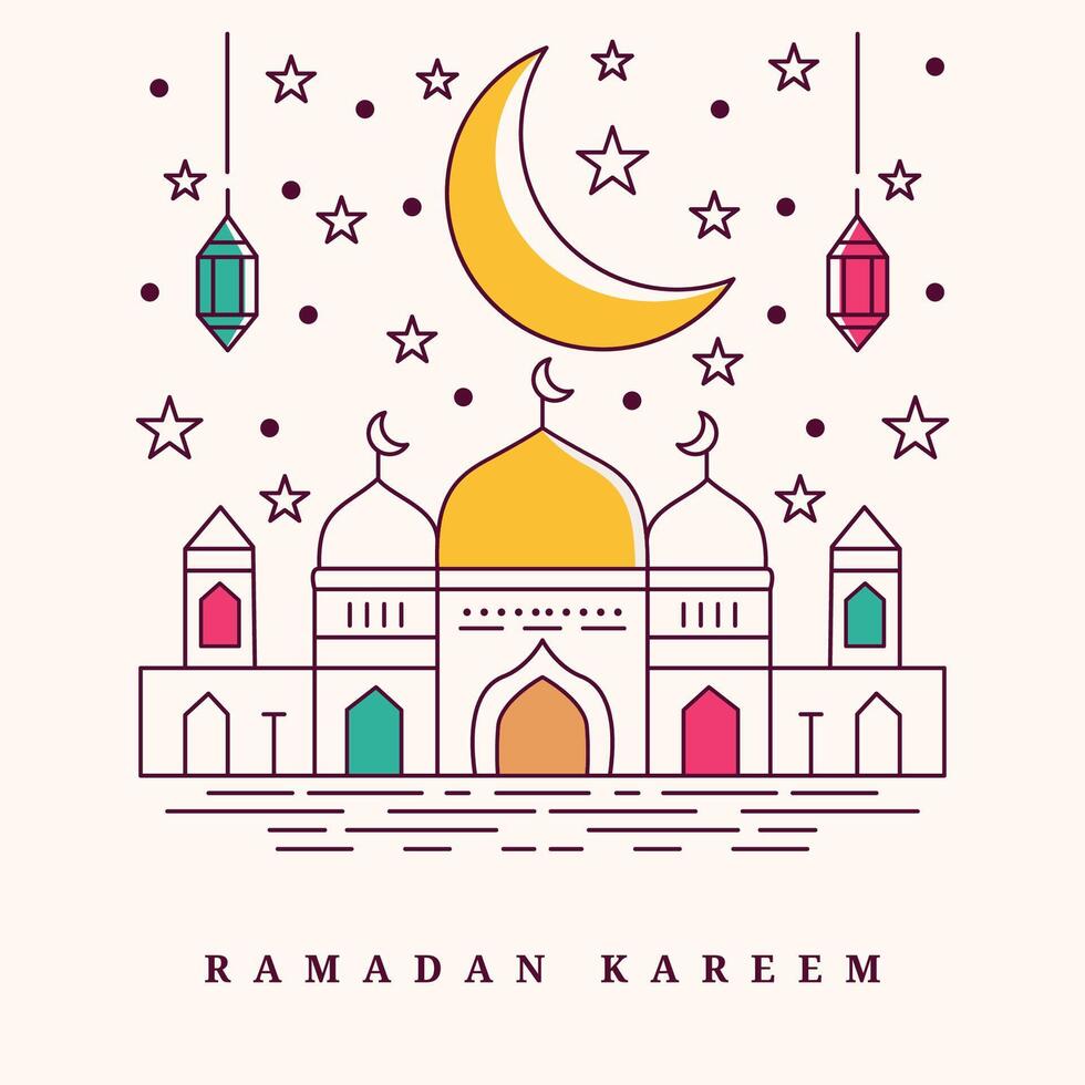 Ramadan Kareem Line Art background design template suitable for Ramadan posters, Islamic backgrounds, Eid Mubarak, Eid al-Fitr, Eid al-Adha, etc. vector