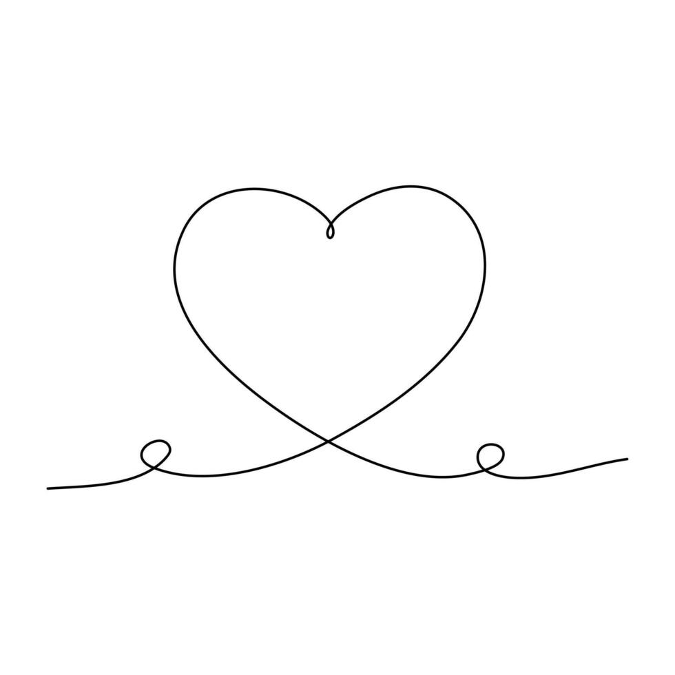 Heart continuous one line art drawing color shape Love sign outline Vector illustration