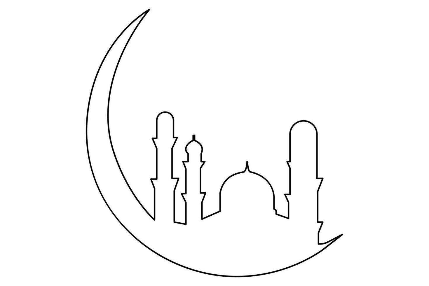 Continuous one line drawing Ramadan kareem symbol. mosque line concept. Eid Mubarak, Eid Fitr vector minimalist design islamic mosque outline ornament background.