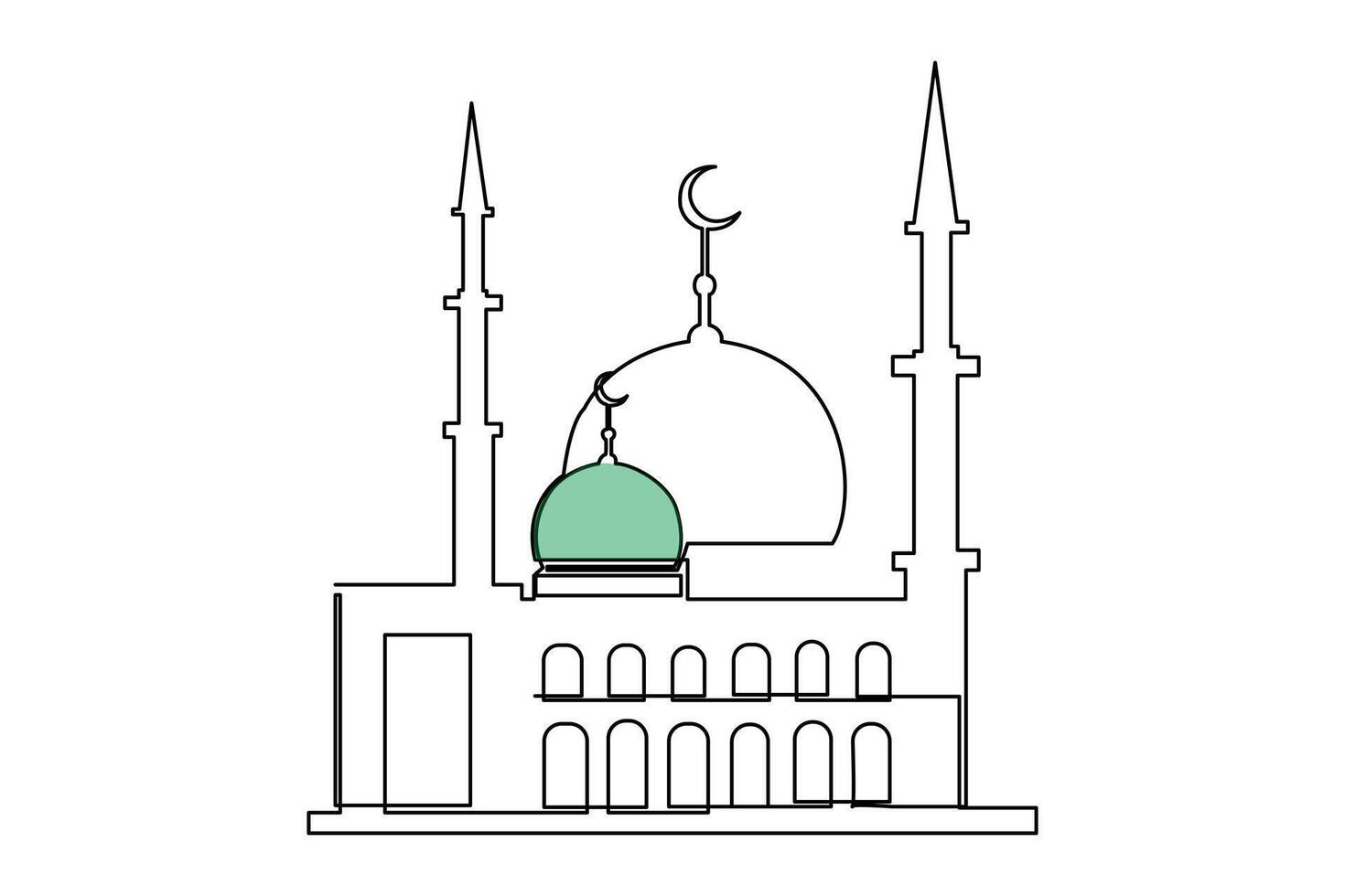 Continuous one line drawing Ramadan kareem symbol. mosque line concept. Eid Mubarak, Eid Fitr vector minimalist design islamic mosque outline ornament background.