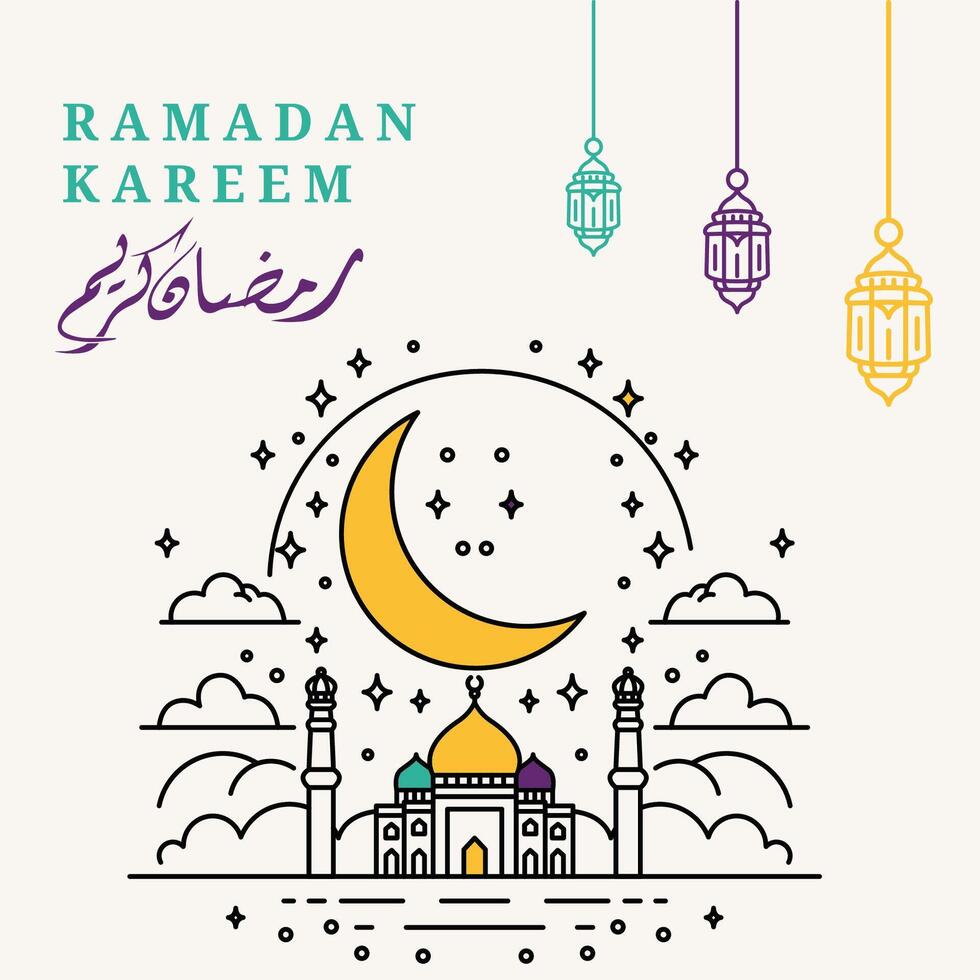 Ramadan Kareem Line Art background design template suitable for Ramadan posters, Islamic backgrounds, Eid Mubarak, Eid al-Fitr, Eid al-Adha, etc. vector