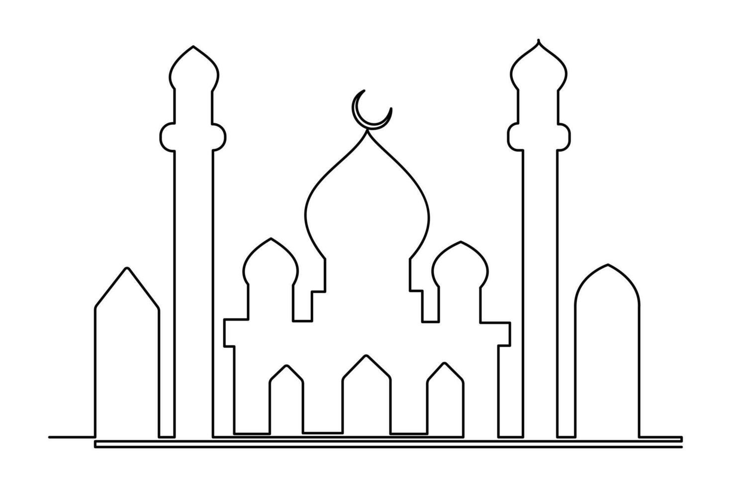 Continuous one line drawing Ramadan kareem symbol. mosque line concept. Eid Mubarak, Eid Fitr vector minimalist design islamic mosque outline ornament background.