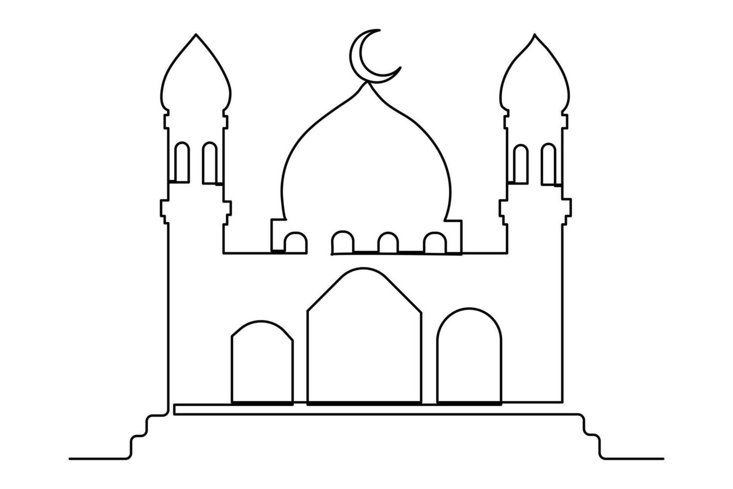 Continuous one line drawing Ramadan kareem symbol. mosque line concept. Eid Mubarak, Eid Fitr vector minimalist design islamic mosque outline ornament background.