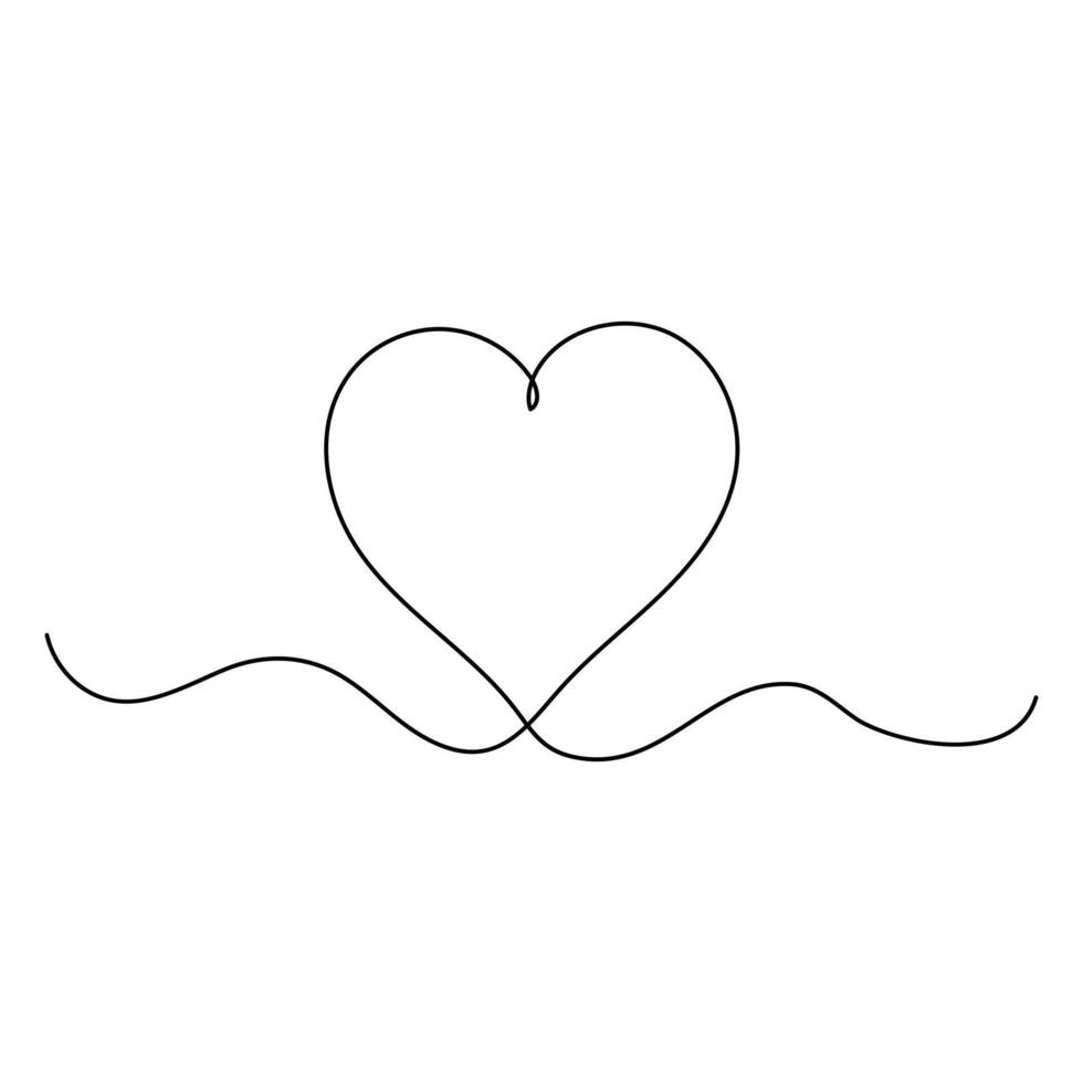 Heart continuous one line art drawing color shape Love sign outline Vector illustration
