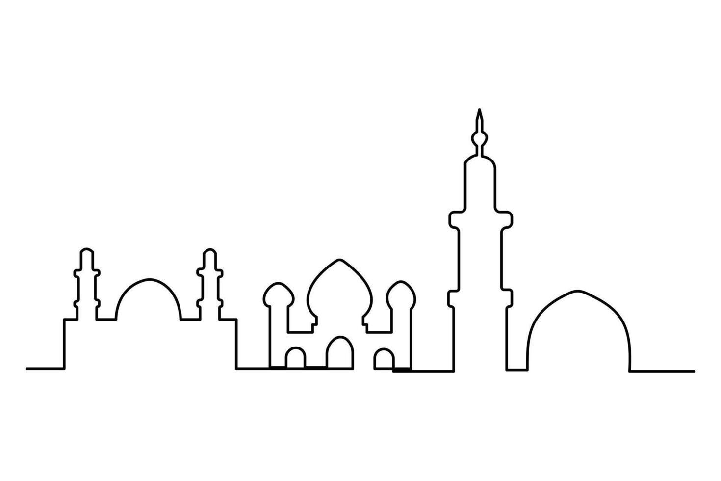 Continuous one line drawing Ramadan kareem symbol. mosque line concept. Eid Mubarak, Eid Fitr vector minimalist design islamic mosque outline ornament background.