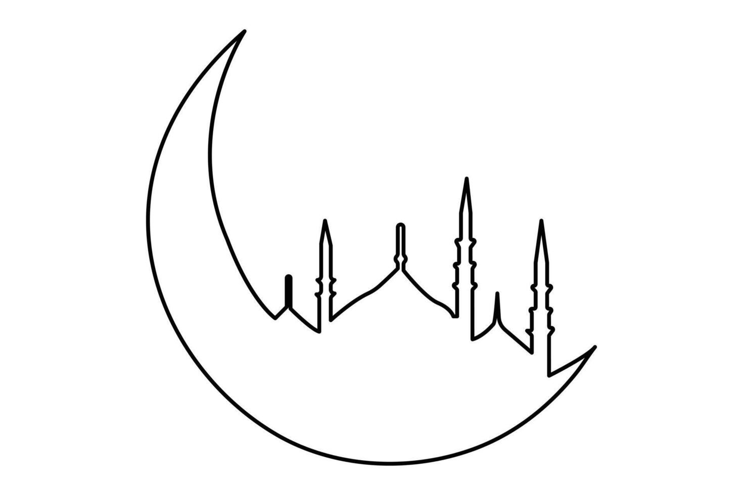 Continuous one line drawing Ramadan kareem symbol. mosque line concept. Eid Mubarak, Eid Fitr vector minimalist design islamic mosque outline ornament background.